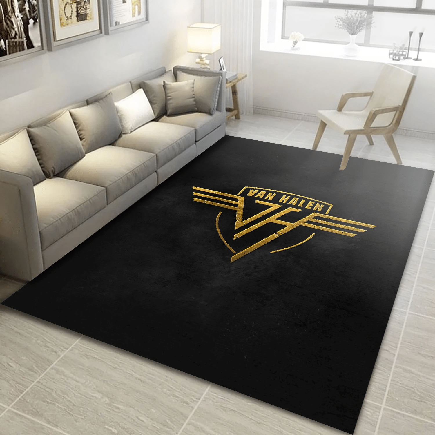 Van Halen Gold Logo Area Rug, Living Room  Rug - Floor Decor - Indoor Outdoor Rugs