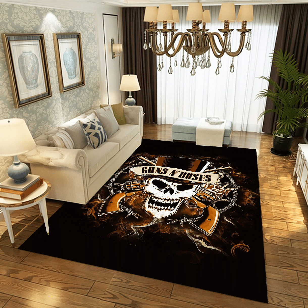 Guns N Roses Logo Skull Music Area Rug Carpet, Living Room  Rug - Christmas Gift US Decor - Indoor Outdoor Rugs