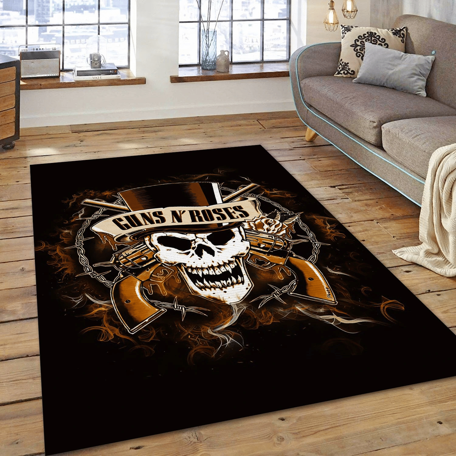 Guns N Roses Logo Skull Music Area Rug Carpet, Living Room  Rug - Christmas Gift US Decor - Indoor Outdoor Rugs