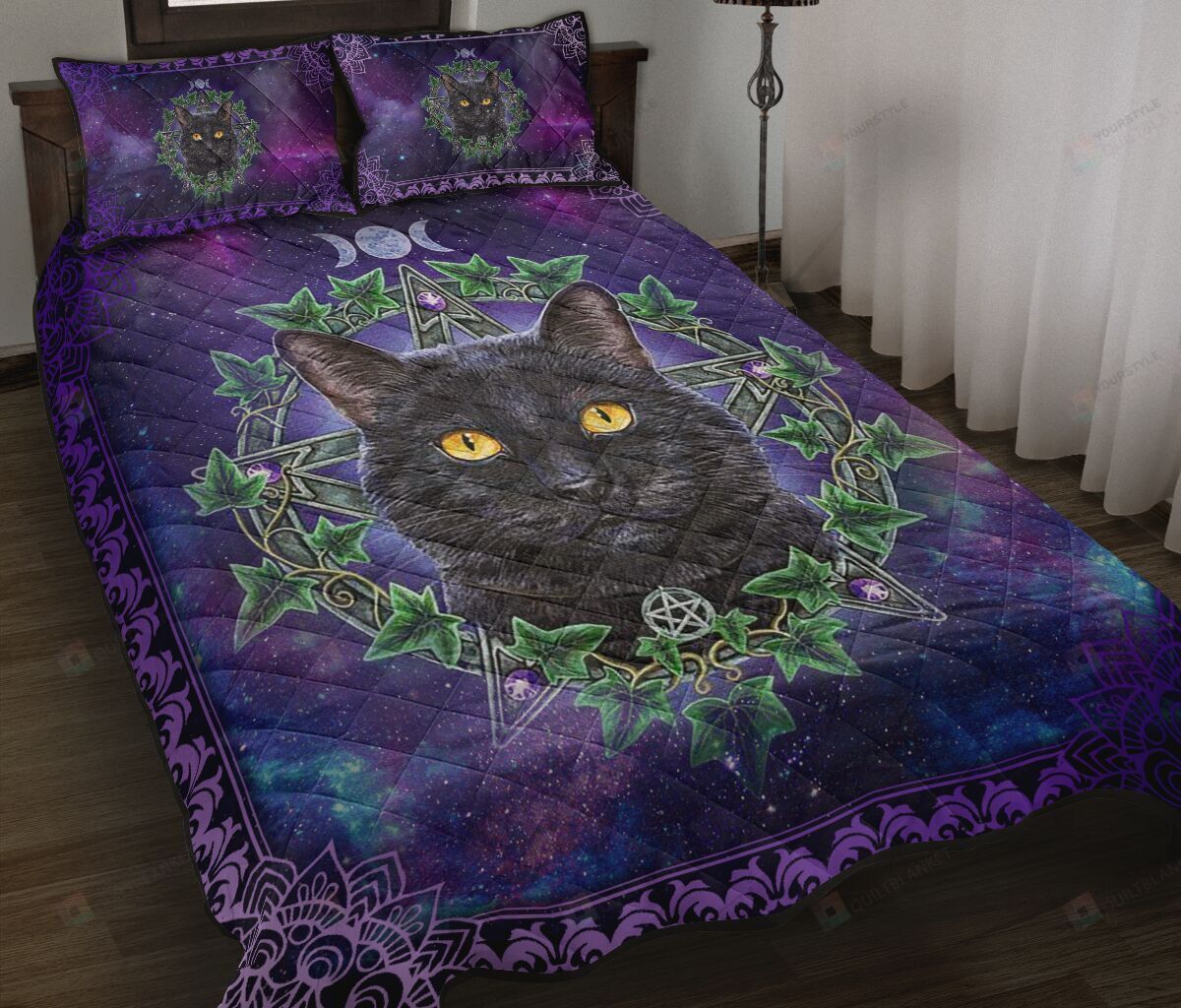 Wicca Cat Galaxy Quilt Bedding Set