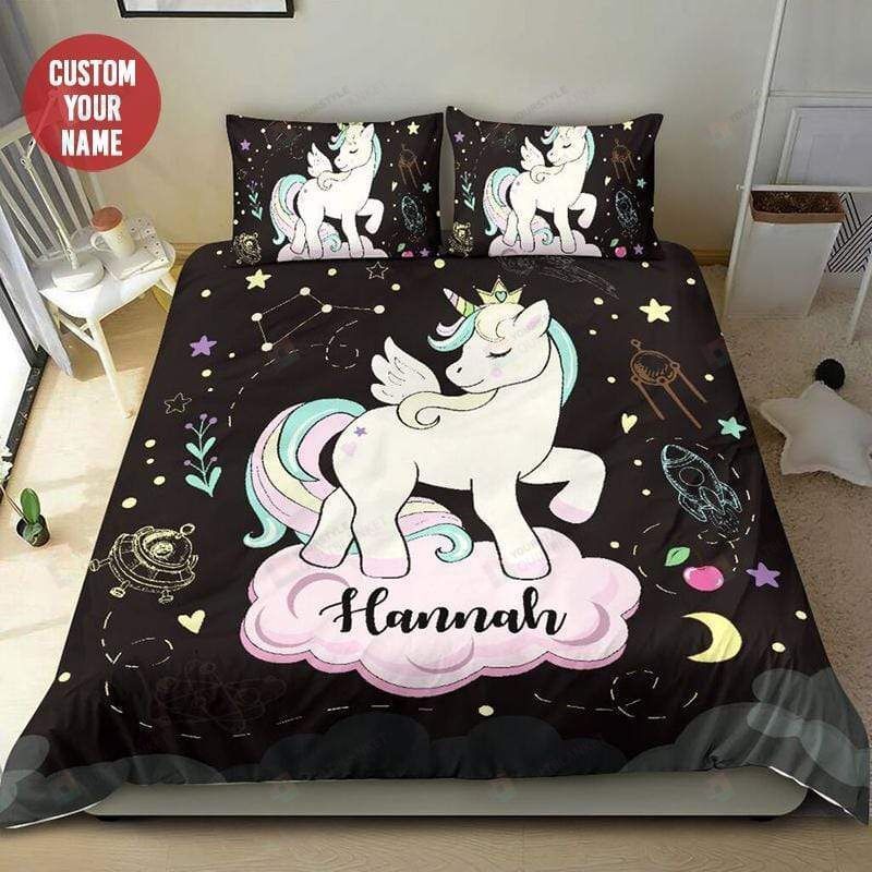 Unicorn Cloud Bedding Personalized Custom Name Duvet Cover Bedding Set