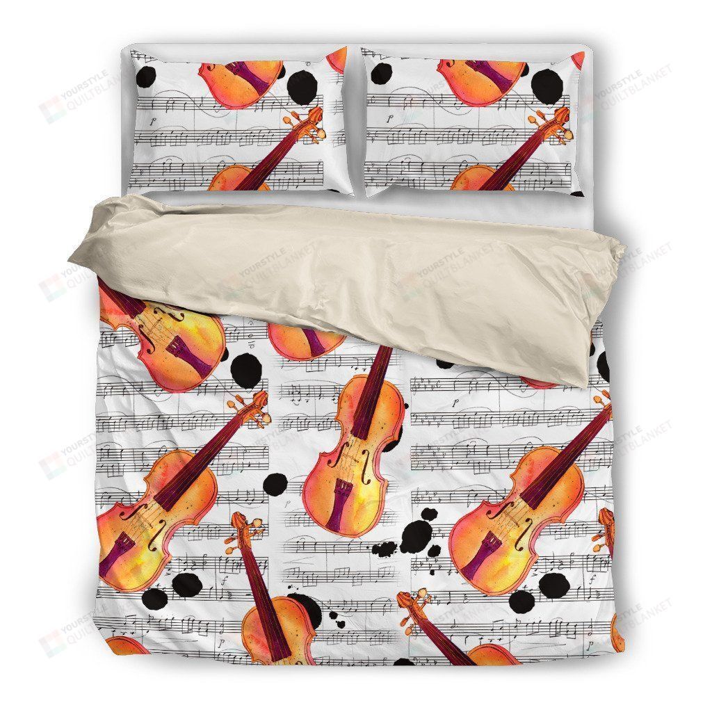 Violin Duvet Cover Bedding Set (White)