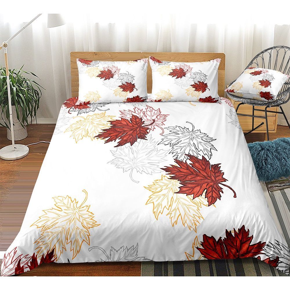 Maple Leaf Pattern Bedding Set Bed Sheets Spread Comforter Duvet Cover Bedding Sets