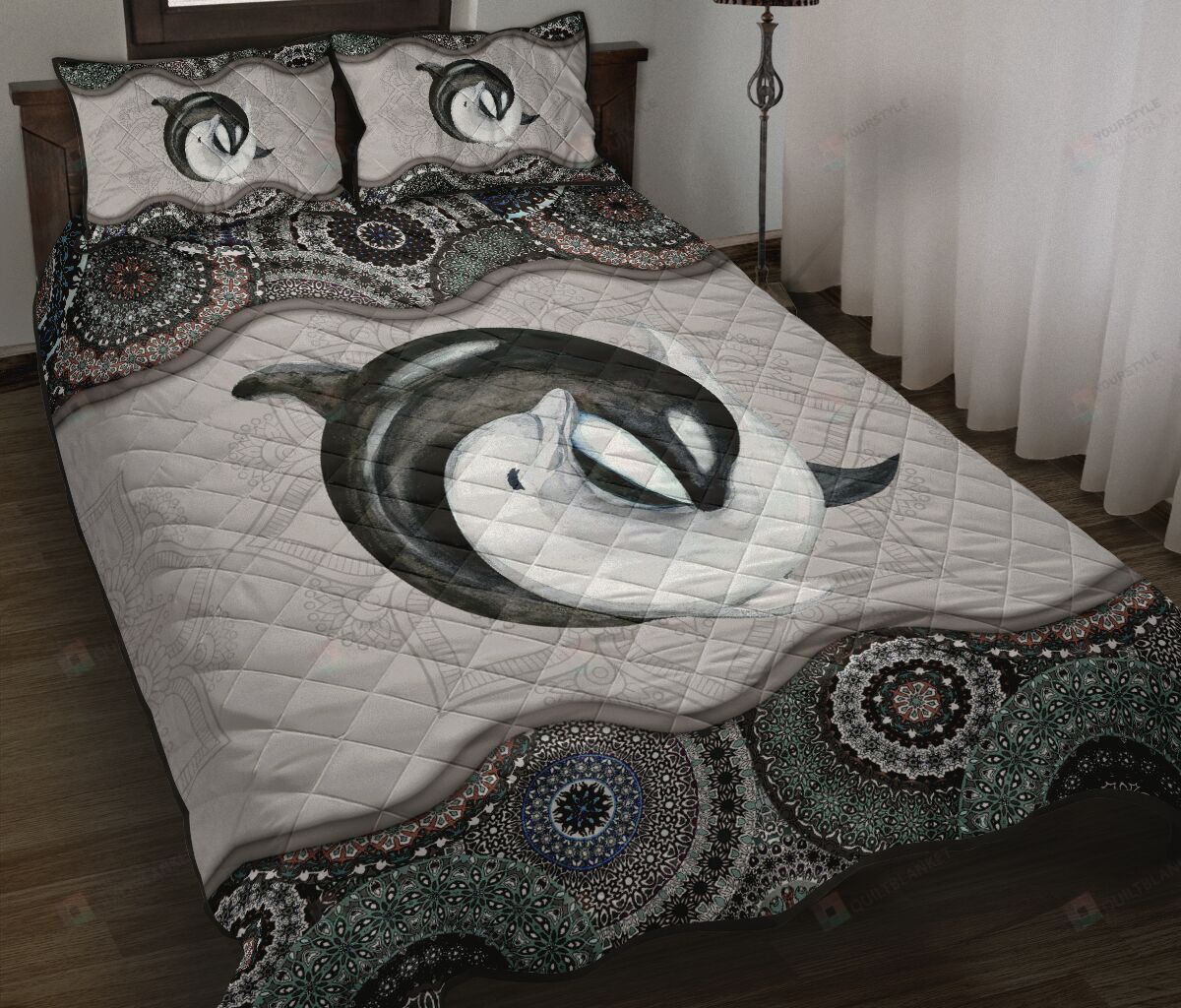 Dolphin YinYang Mandala Quilt Bedding Set