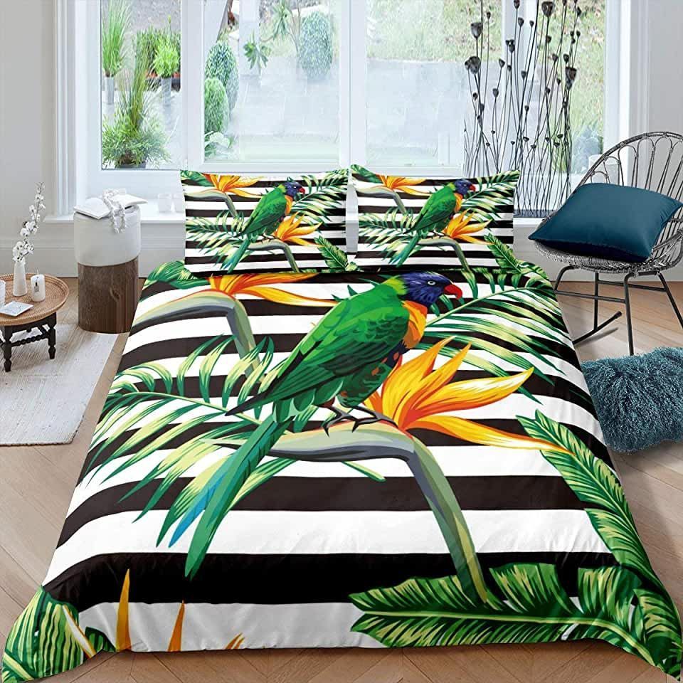 Parrot And Tropical Tree Bedding Set Bed Sheets Spread Comforter Duvet Cover Bedding Sets