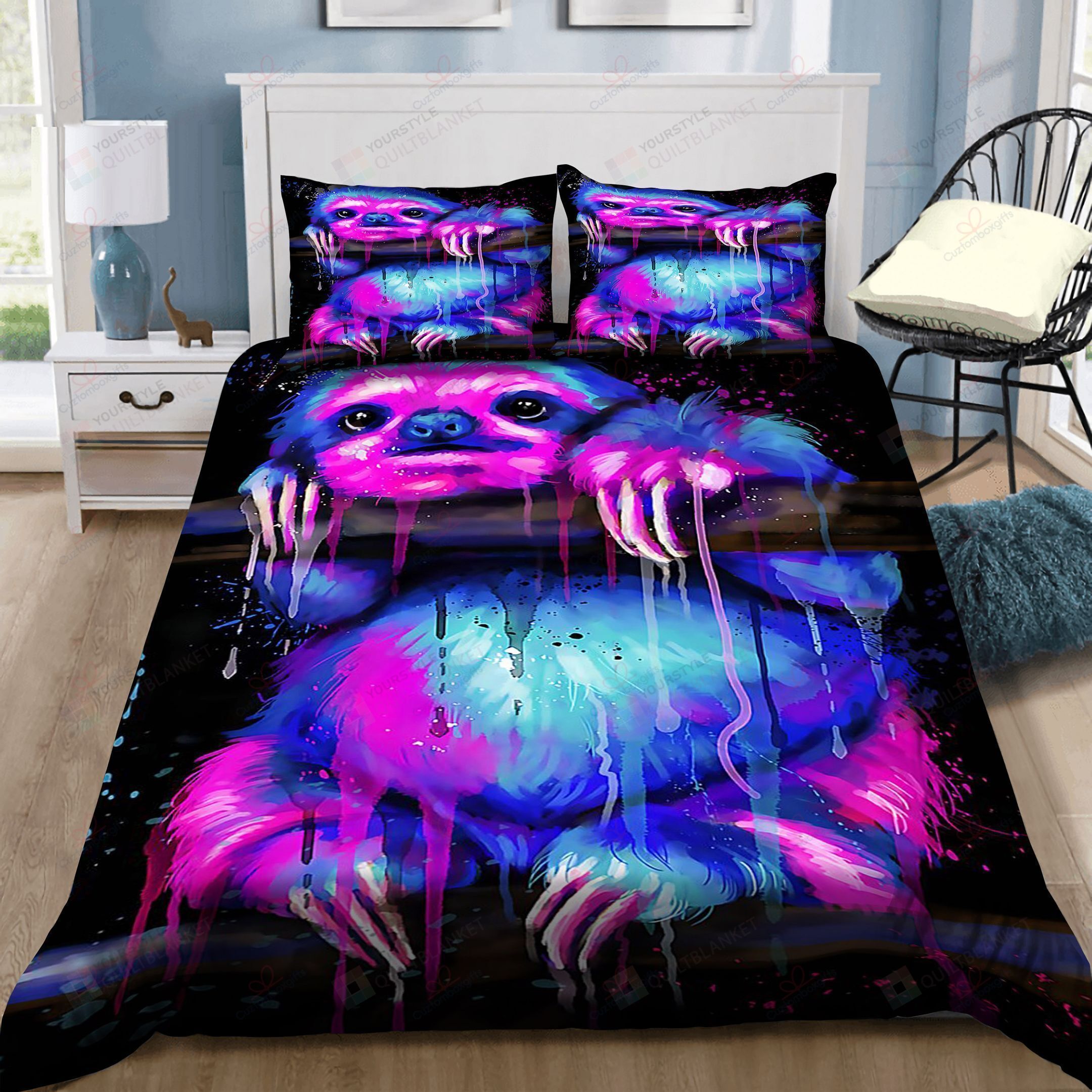 Cute Sloth Watercolor Bedding Set Bed Sheets Spread Comforter Duvet Cover Bedding Sets