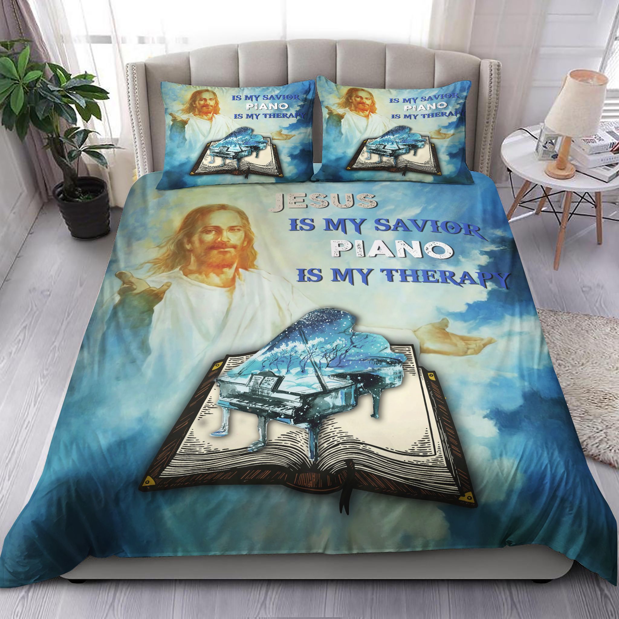 Jesus Is My Savior Piano Is My Therapy Bedding Set Bed Sheets Spread Comforter Duvet Cover Bedding Sets