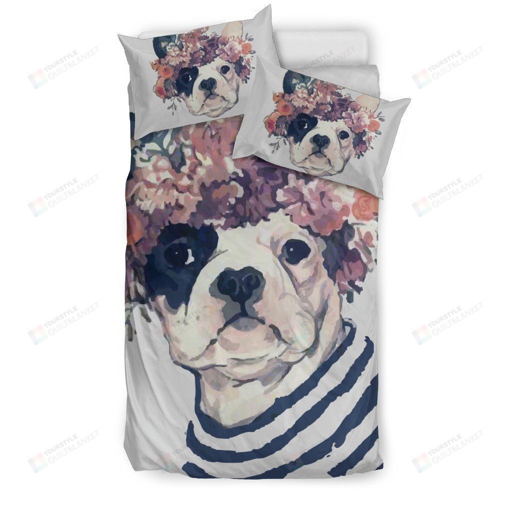 French Bulldog With Flower Bedding Set Bed Sheets Spread Comforter Duvet Cover Bedding Sets