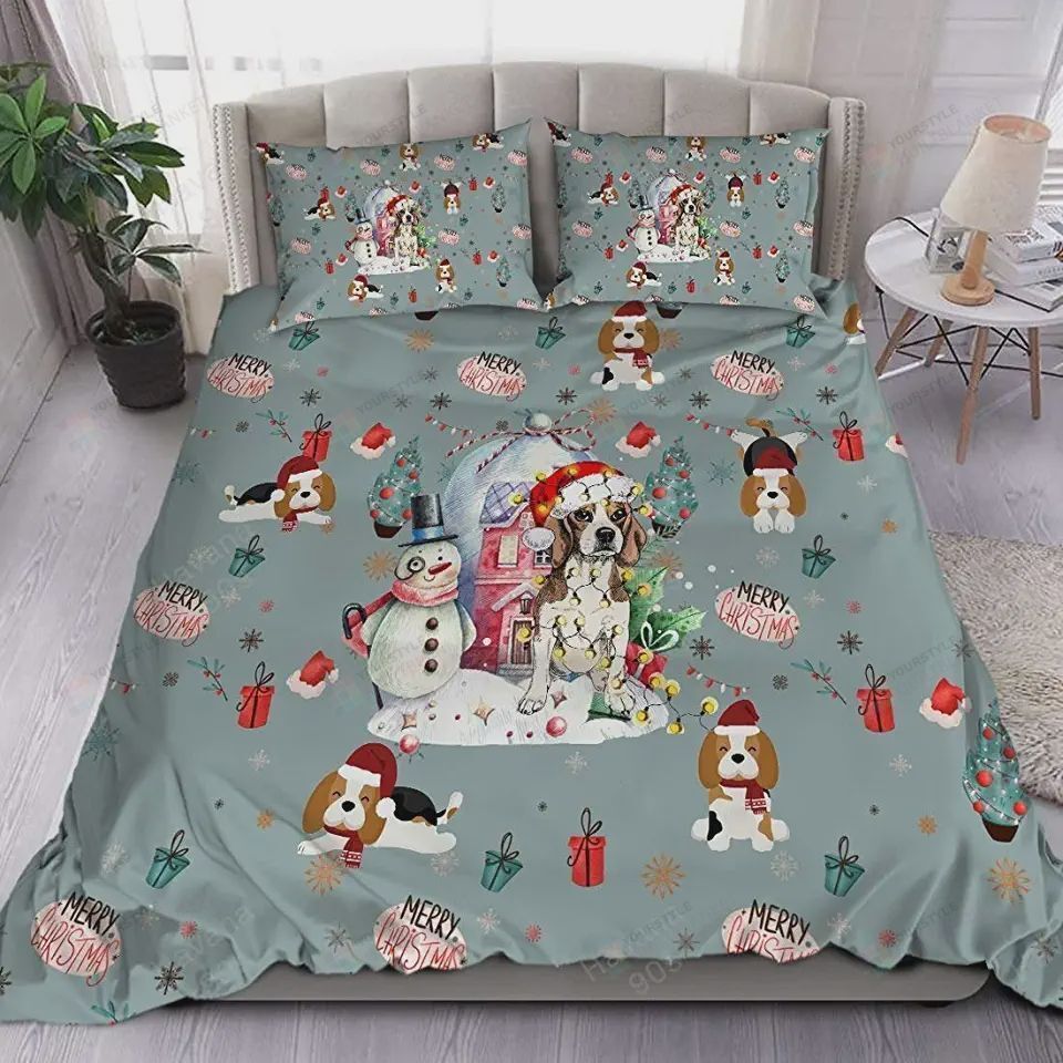 Beagle Mery Christmas Bedding Set Bed Sheets Spread Comforter Duvet Cover Bedding Sets