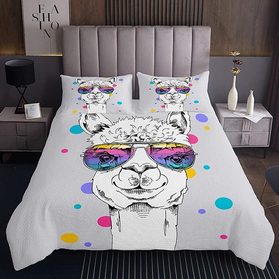 Llama With Sunglasses Bedding Set Bed Sheets Spread Comforter Duvet Cover Bedding Sets