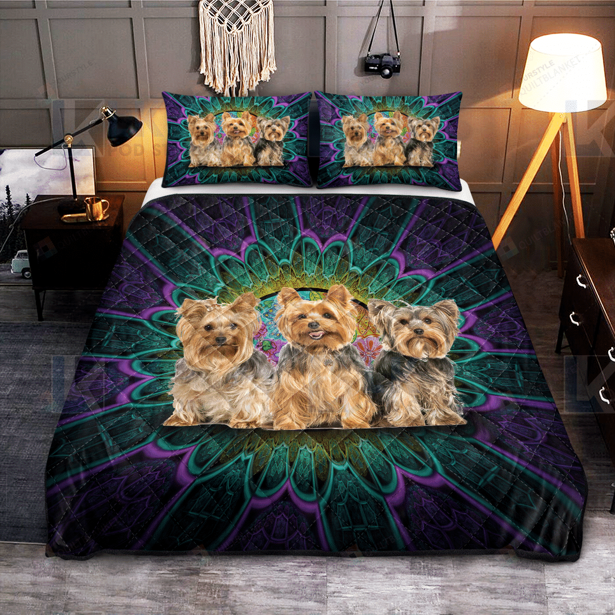 Yorkshire Terrier Colorful Pattern Quilt Bedding Set