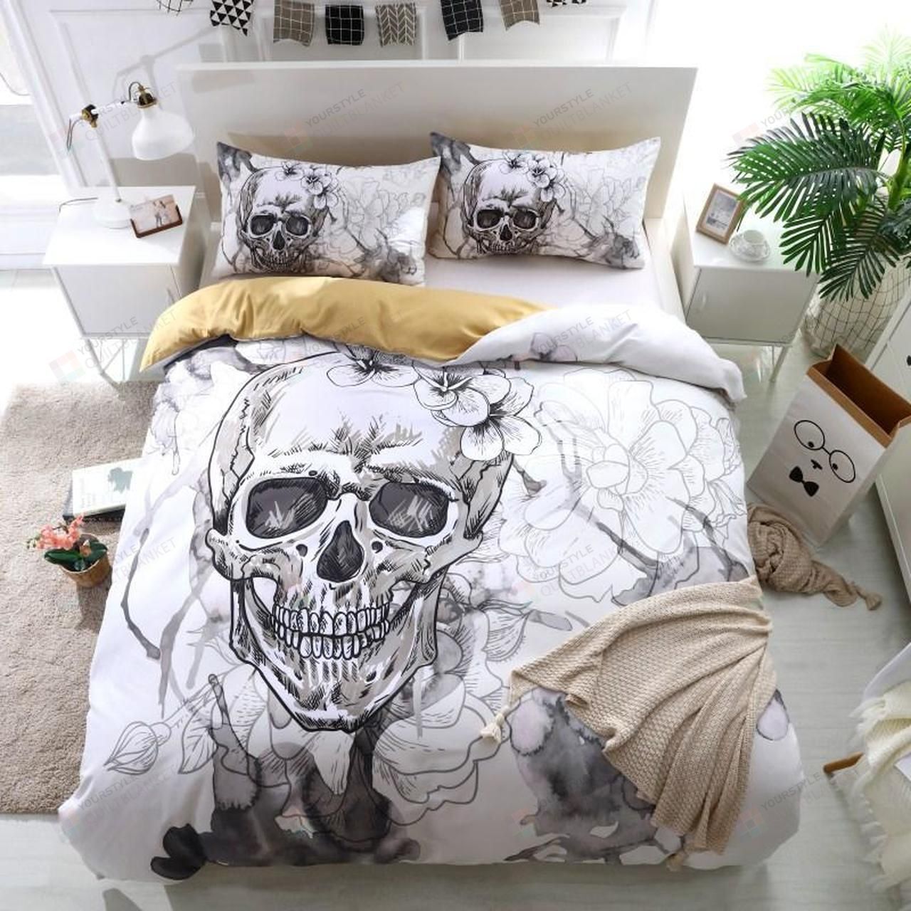 Flowers Skull Sketching Bedding Set (Duvet Cover & Pillow Cases)