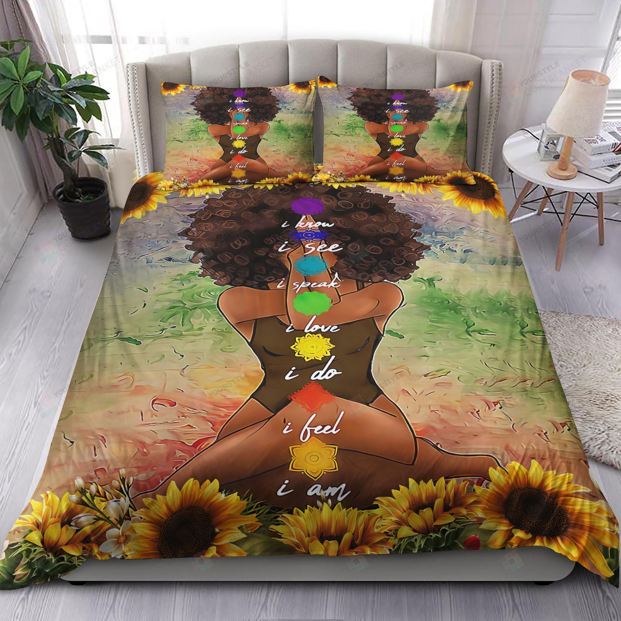 Black Women Yoga Sunflower Bedding Set Bed Sheets Spread Comforter Duvet Cover Bedding Sets