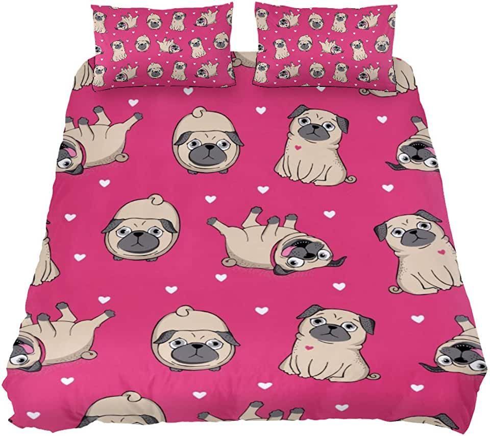 Cute Pugs Dogs Bedding Set Bed Sheets Spread Comforter Duvet Cover Bedding Sets