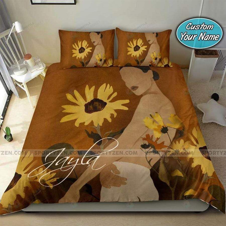 Black Girl Flower Vintage Custom Name Duvet Cover Bedding Set