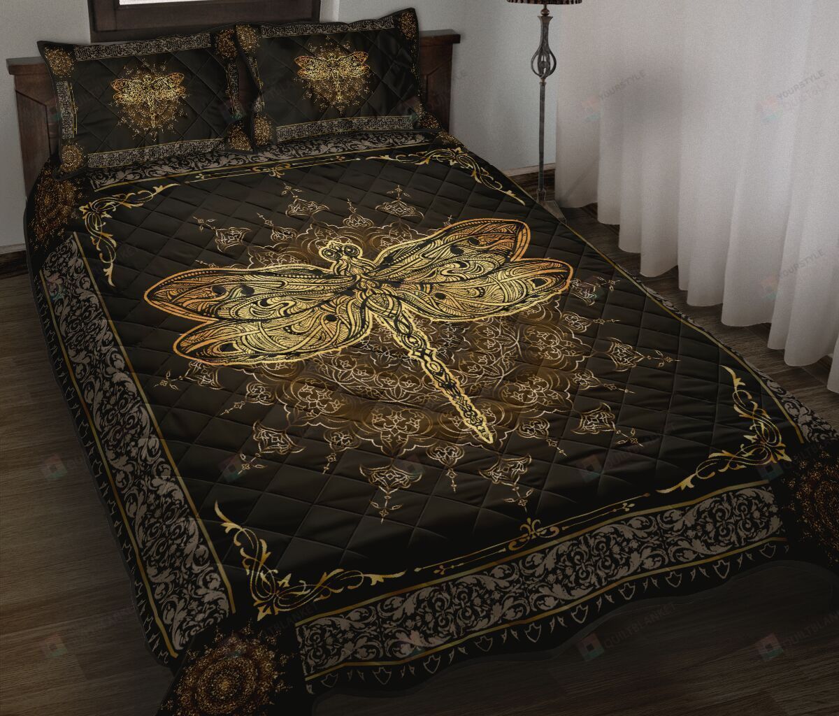 Dragonfly Gold Quilt Bedding Set