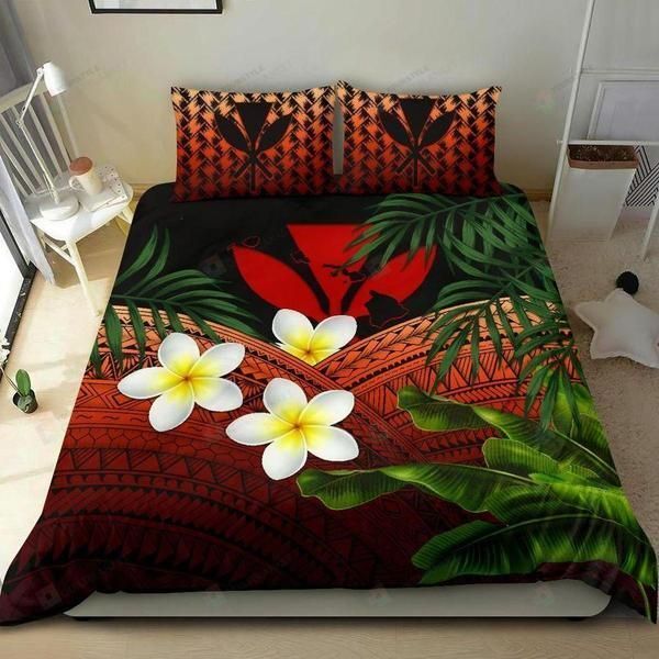 Kanaka Maoli Polynesian Plumeria Banana Leaves Hawaiian Bedding Set Bed Sheets Spread Comforter Duvet Cover Bedding Sets