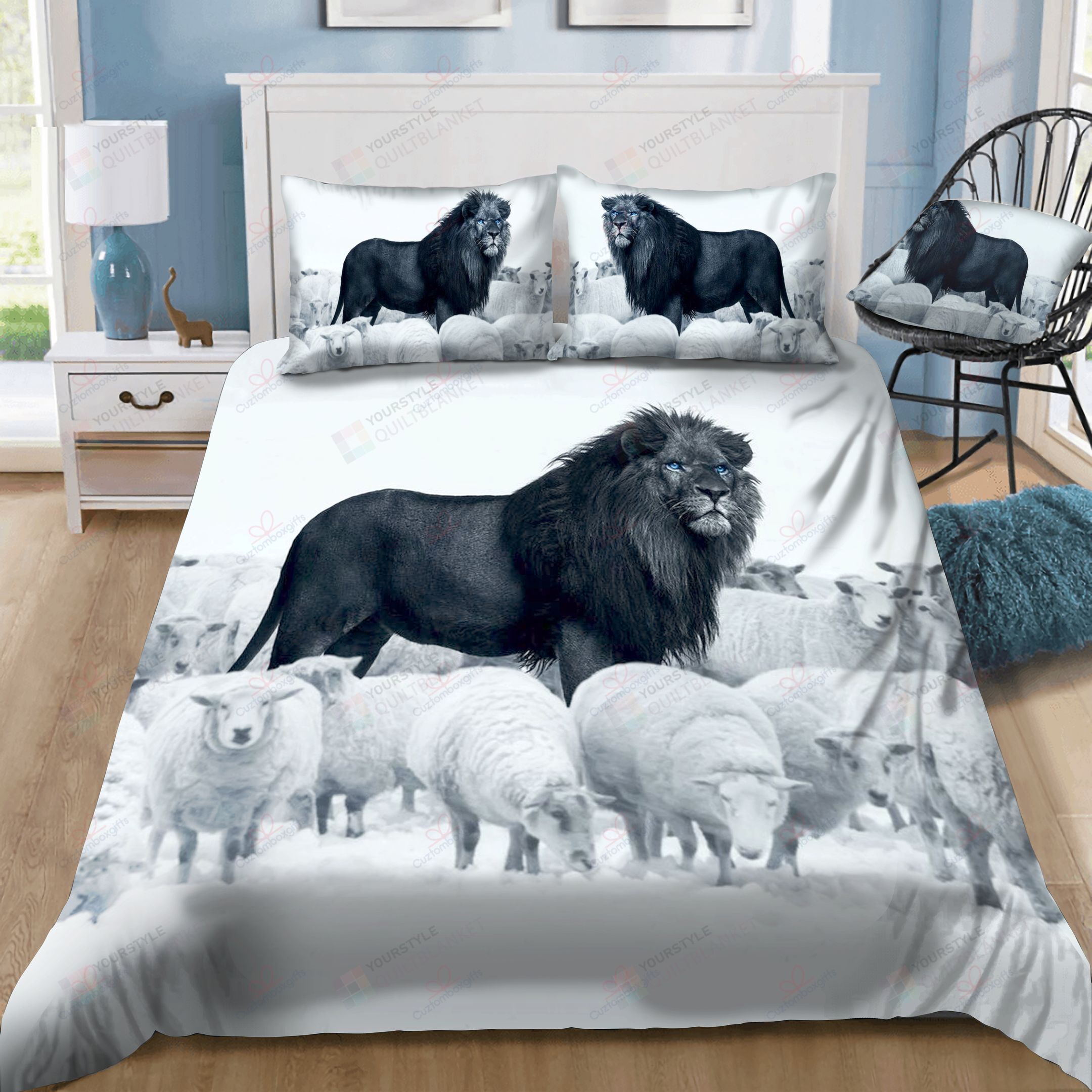 Black Lion Amongst Sheep Bedding Set Bed Sheets Spread Comforter Duvet Cover Bedding Sets