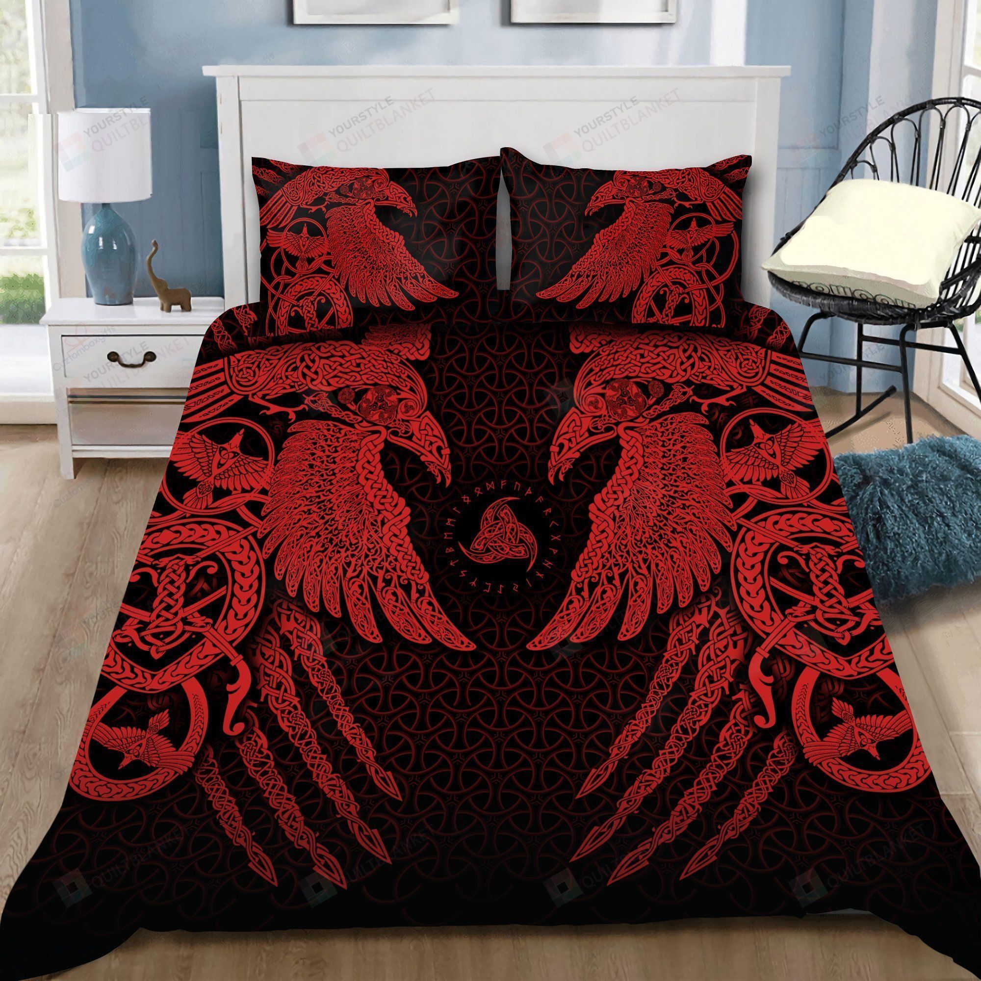 Viking Red Bird Bed Sheets Spread Duvet Cover Bedding Sets