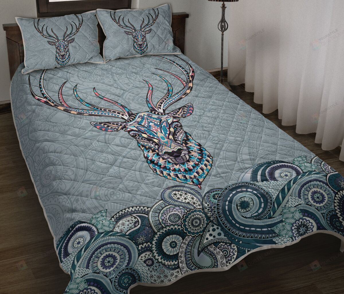 Blue Deer Quilt Bedding Set