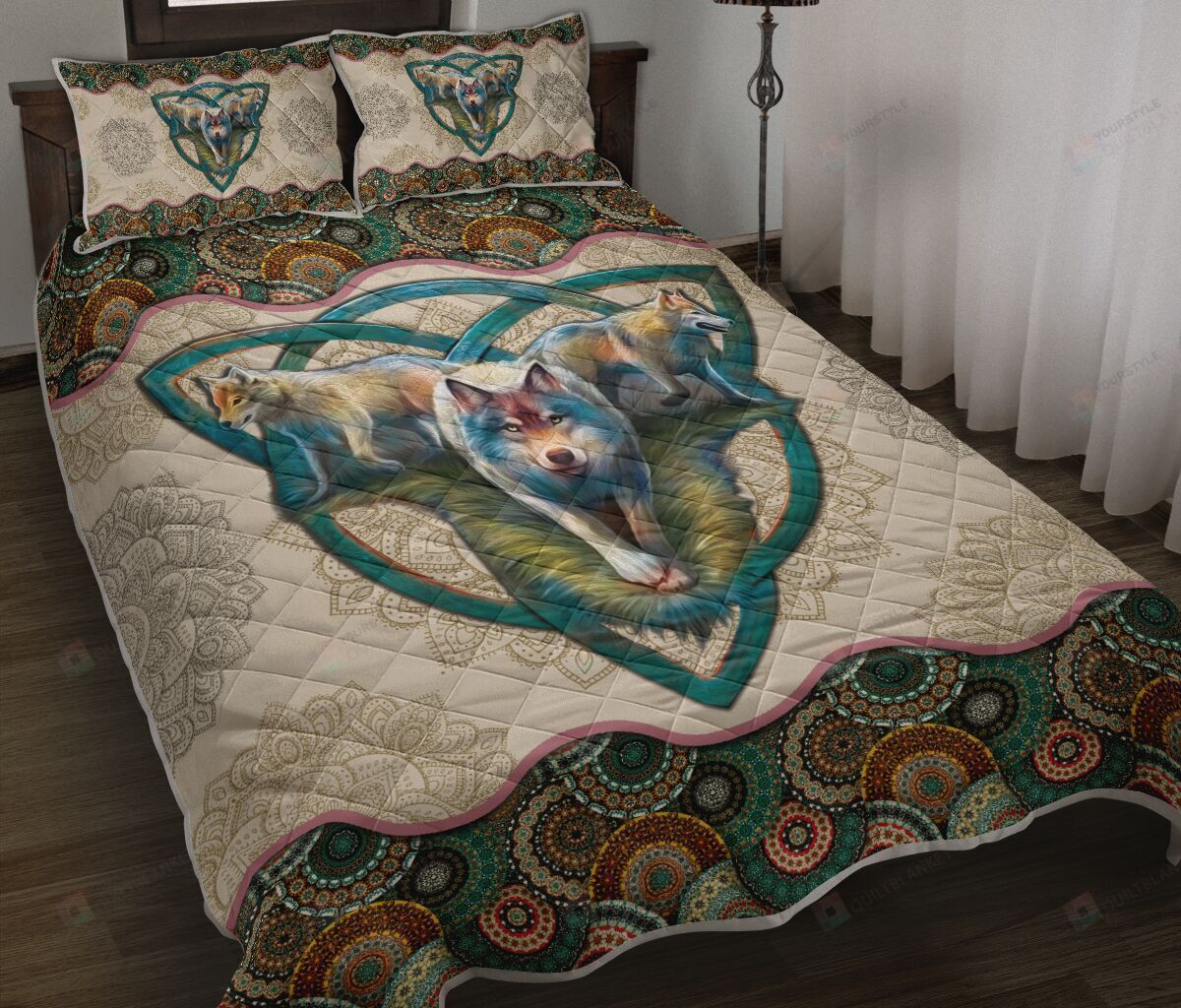 Wolfs Vintage Mandala Quilt Bedding Set