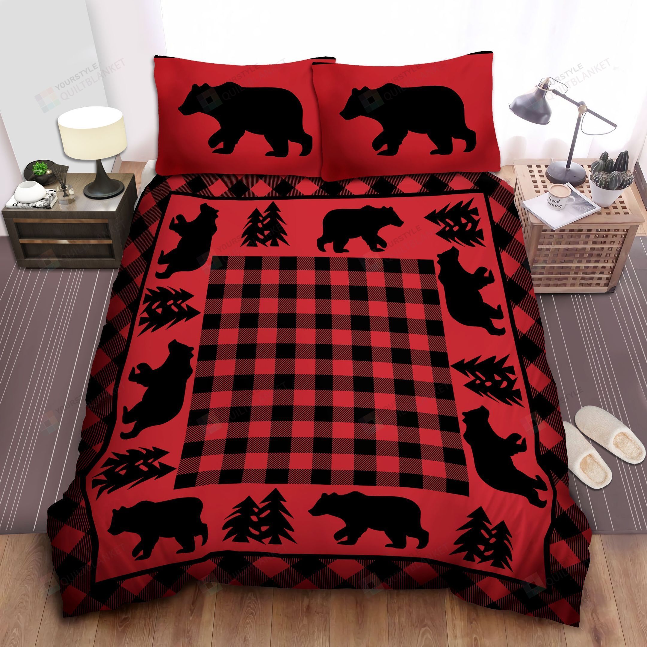Black Bear Lodge Red Bedding Set (Duvet Cover & Pillow Cases)
