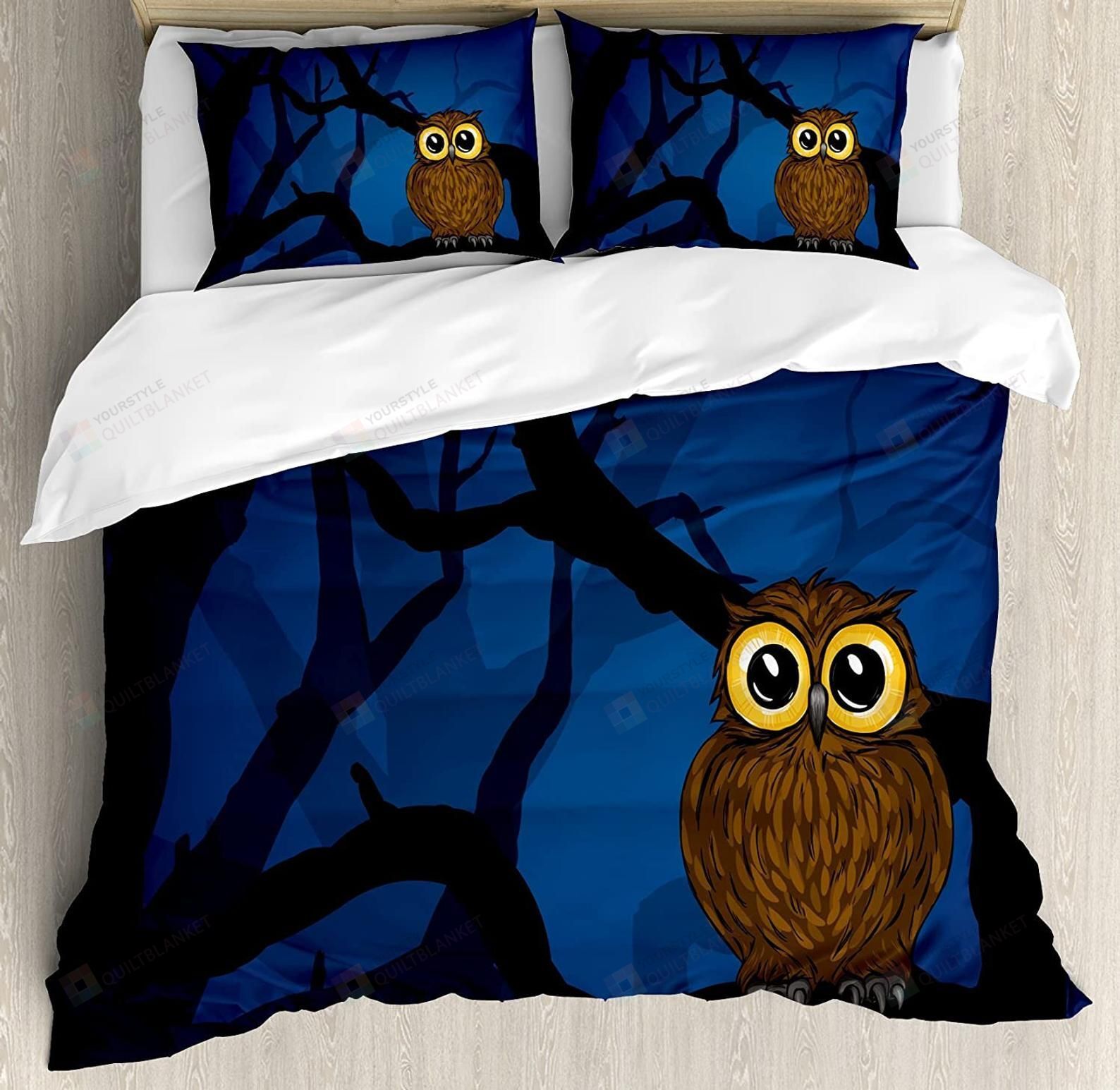Owl Sitting On A Tree Bedding Set Cotton Bed Sheets Spread Comforter Duvet Cover Bedding Sets