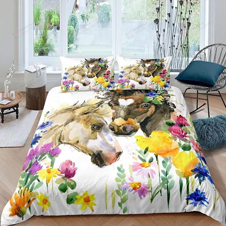 Horse With Flower Bedding Set Bed Sheets Spread Comforter Duvet Cover Bedding Sets