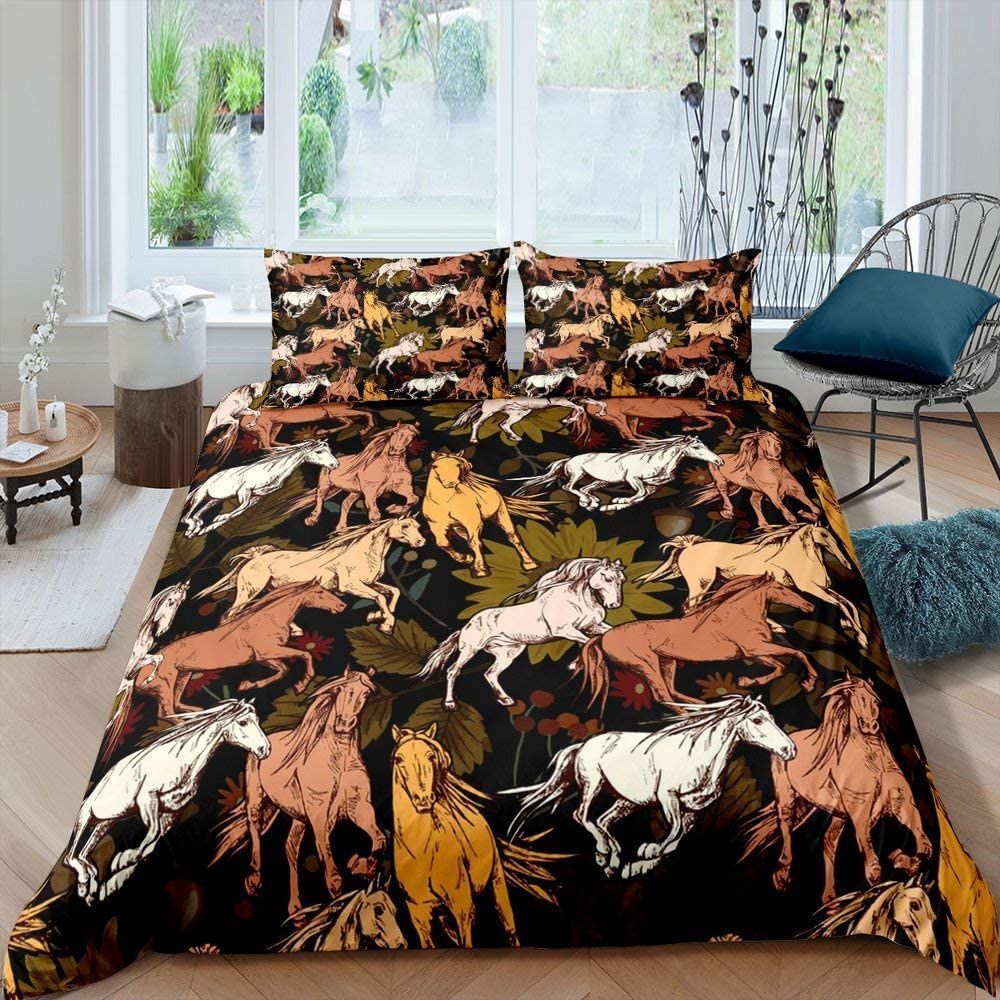 Horses Pattern Bedding Set Bed Sheet Spread Comforter Duvet Cover Bedding Sets