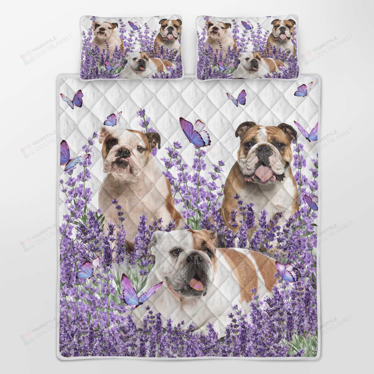 Bulldog Purple Flower Quilt Bedding Set