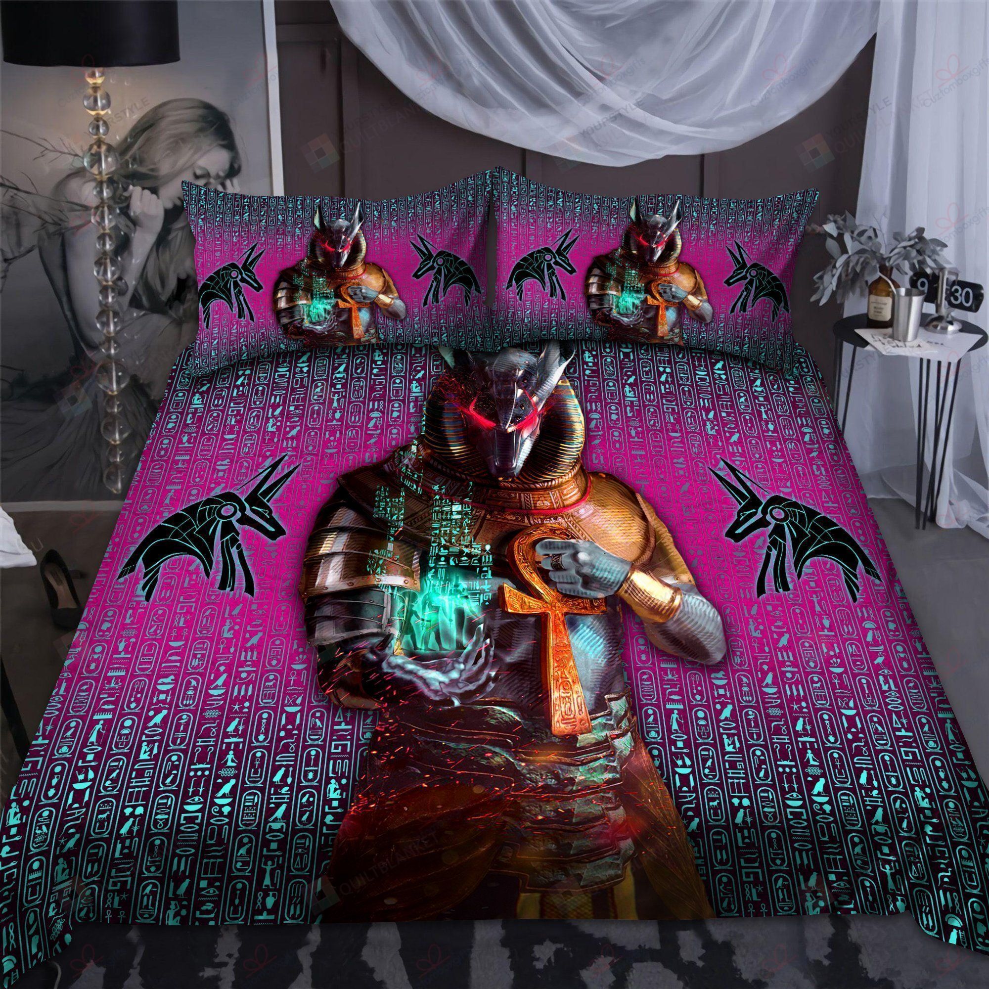 Ancient Egyptian Anubis Bedding Set Bed Sheets Spread Comforter Duvet Cover Bedding Sets