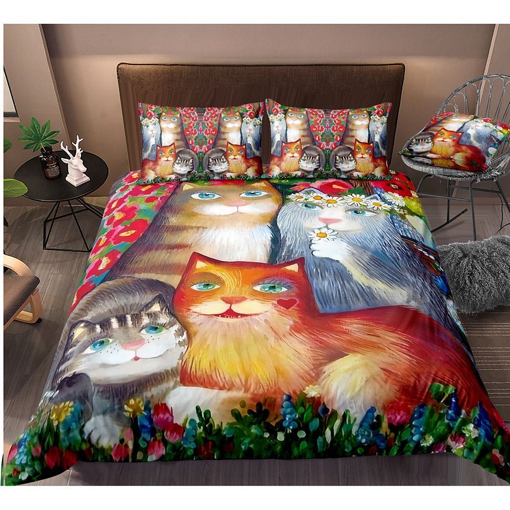 Lovely Cats Painting Bedding Set Bed Sheets Spread Comforter Duvet Cover Bedding Sets