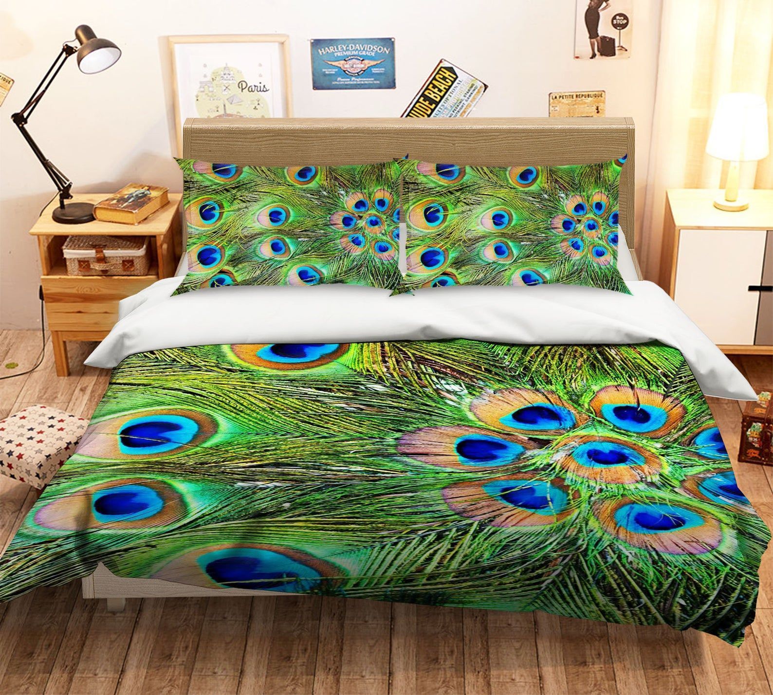 3D Peacock Feather Bedding Set  Bed Sheets Spread Comforter Duvet Cover Bedding Sets