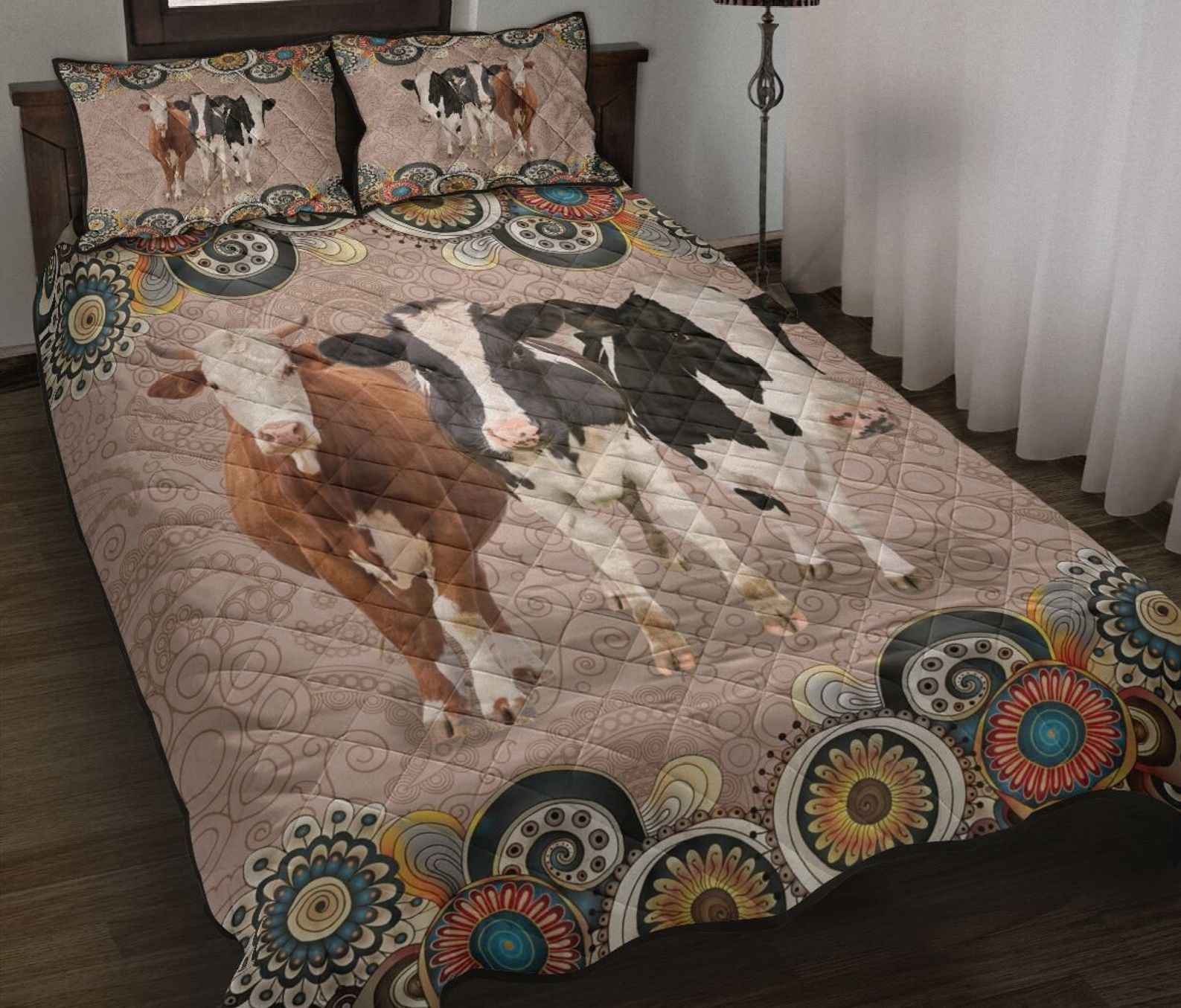 Cow Mandala Pattern Quilt Bedding Set Cotton Bed Sheets Spread Comforter Duvet Cover Bedding Sets