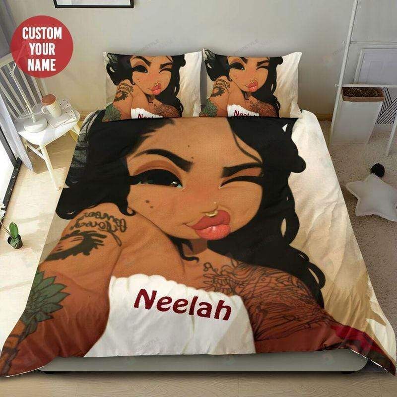 Black Sassy Girl Tattoo Bedding Personalized Custom Name Duvet Cover Bedding Set