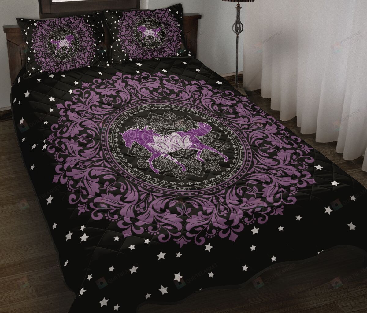 Horse Circular Pattern Henna Quilt Bedding Set