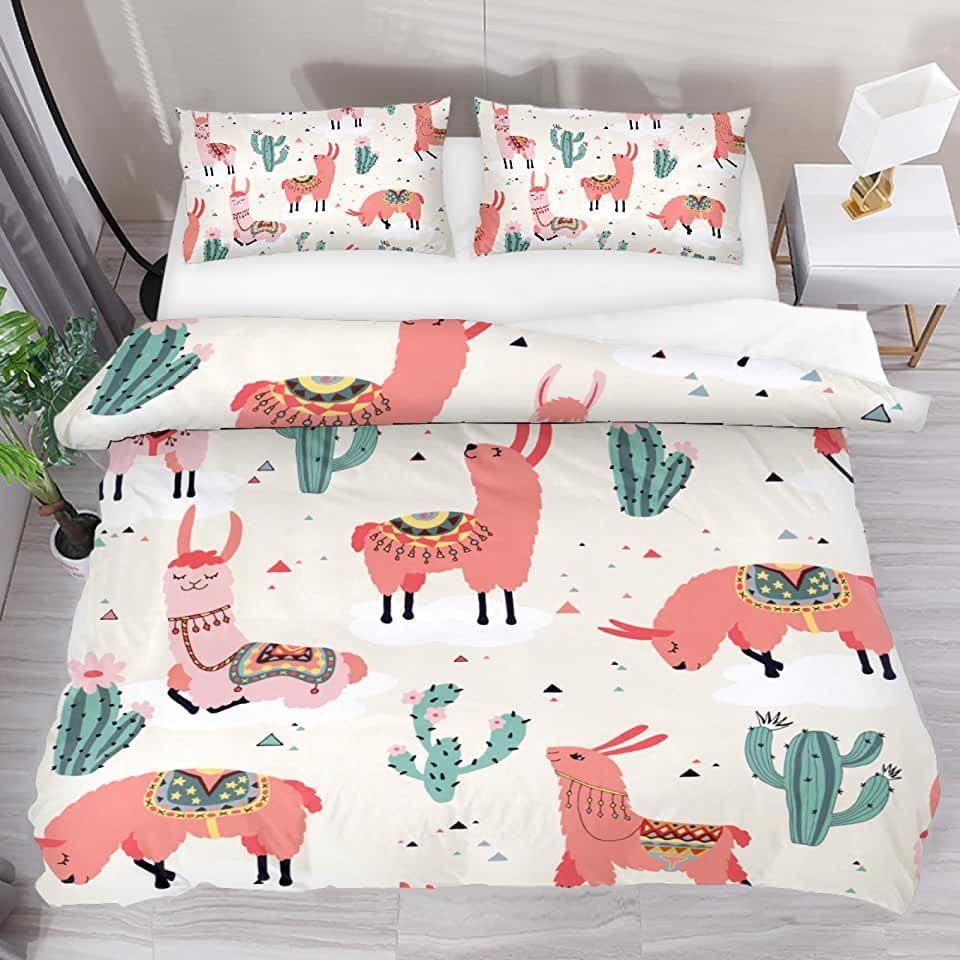 Llama And Catus Pattern Bedding Set Bed Sheets Spread Comforter Duvet Cover Bedding Sets