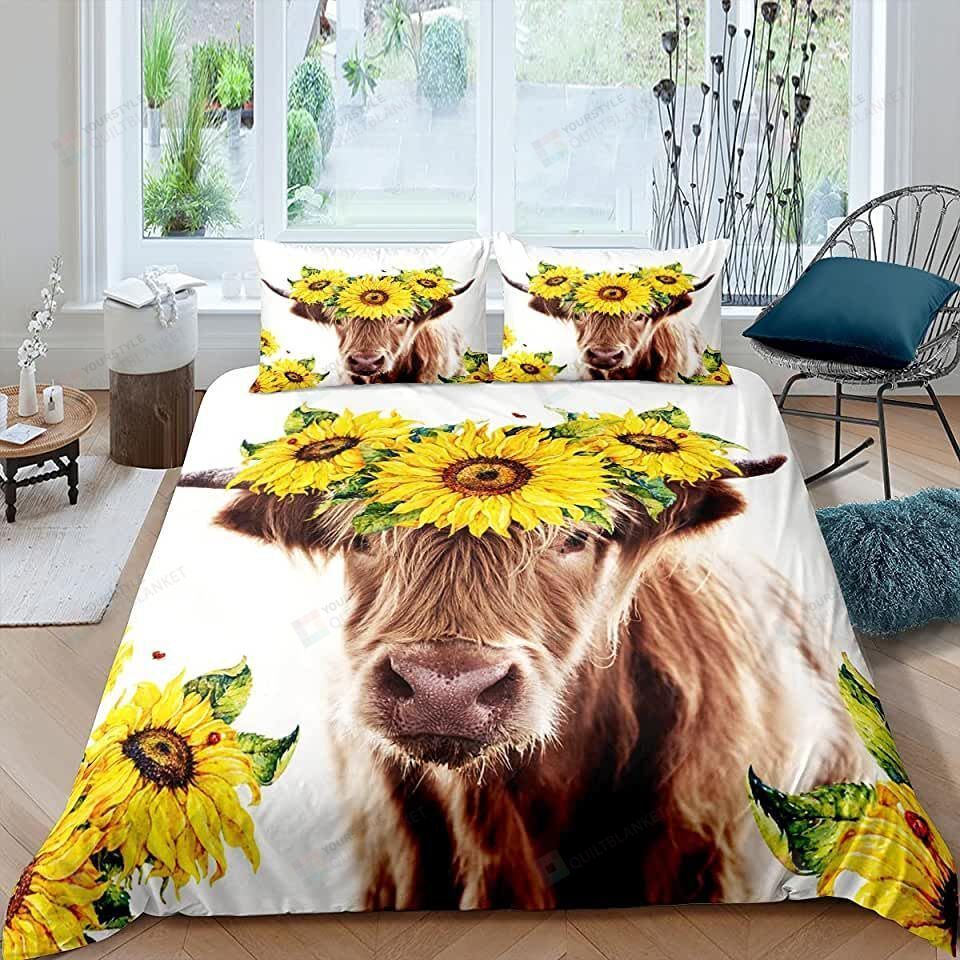 Highland Cow And Sunflower Bedding Set Bed Sheets Spread Comforter Duvet Cover Bedding Sets