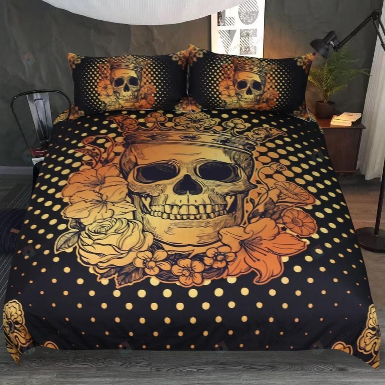 Crowned Skull Dotted Background Bedding Set (Duvet Cover & Pillow Cases)