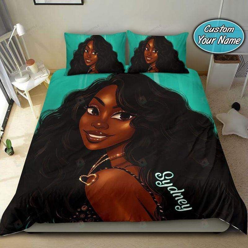 African Charming Black Lady Custom Name Duvet Cover Bedding Set