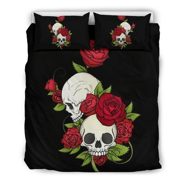 Skulls And Roses Bedding Set Bed Sheets Spread Comforter Duvet Cover Bedding Sets
