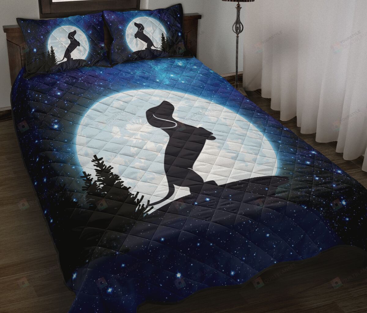 Dachshund Dog Moon Galaxy Quilt Bedding Set