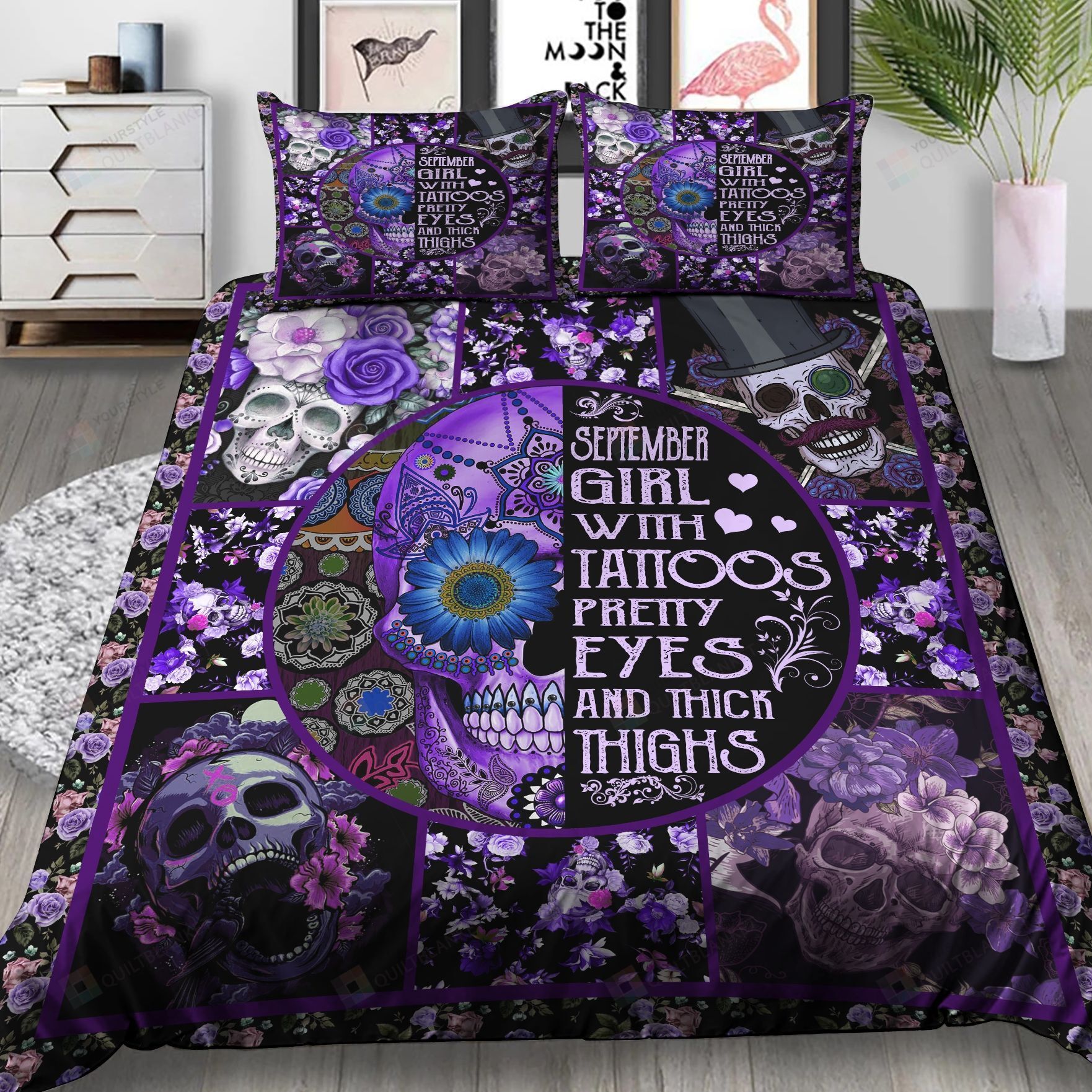 September Girl Flowers Skull Bedding Set Bt211069