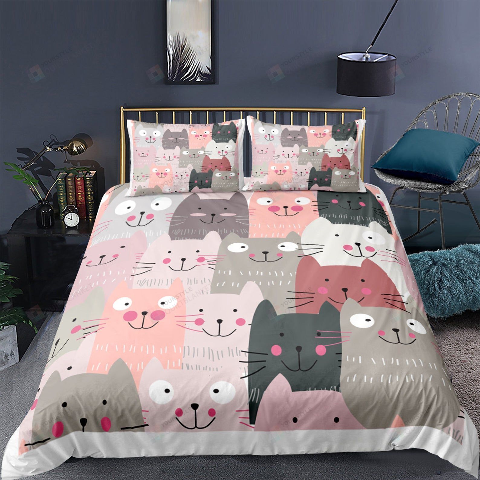 Cute Cat Pattern Bedding Set Bed Sheets Spread Comforter Duvet Cover Bedding Sets