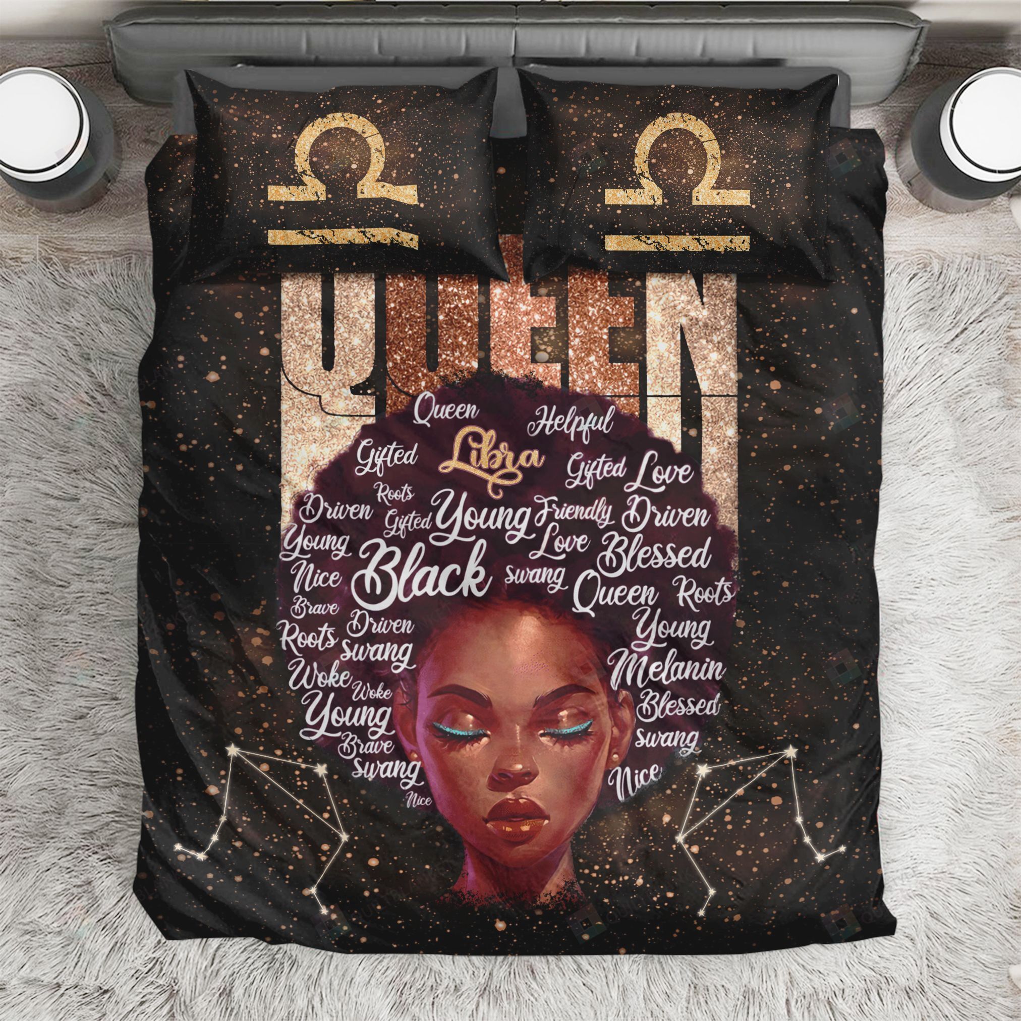 Black Queen Libra Galaxy Bedding Set Bed Sheets Spread Comforter Duvet Cover Bedding Sets