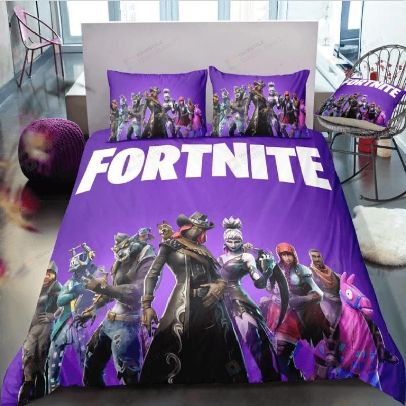 Fortnite On Purple Background Bedding Set  (Duvet Cover & Pillow Cases)