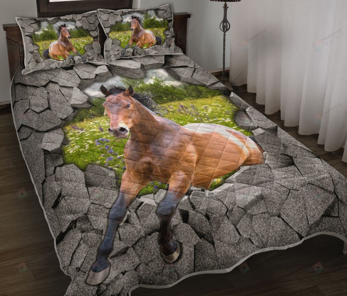 Horse Broken Concrete Wall Quilt Bedding Set