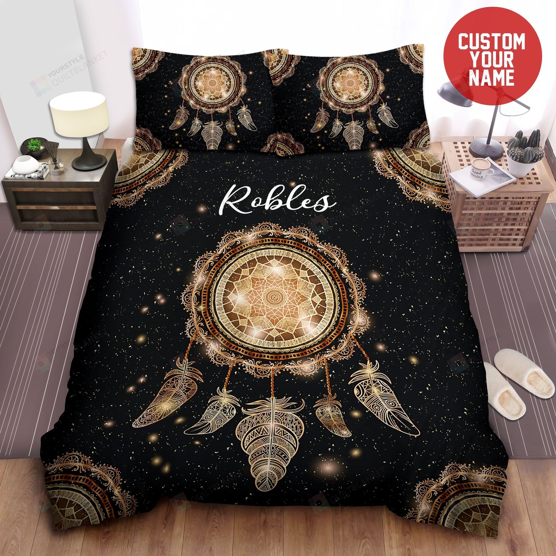 Dreamcatcher Dark Background Bedding Custom Name Duvet Cover Bedding Set