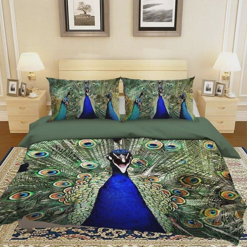 Peacock Cotton Bed Sheets Spread Comforter Duvet Cover Bedding Sets