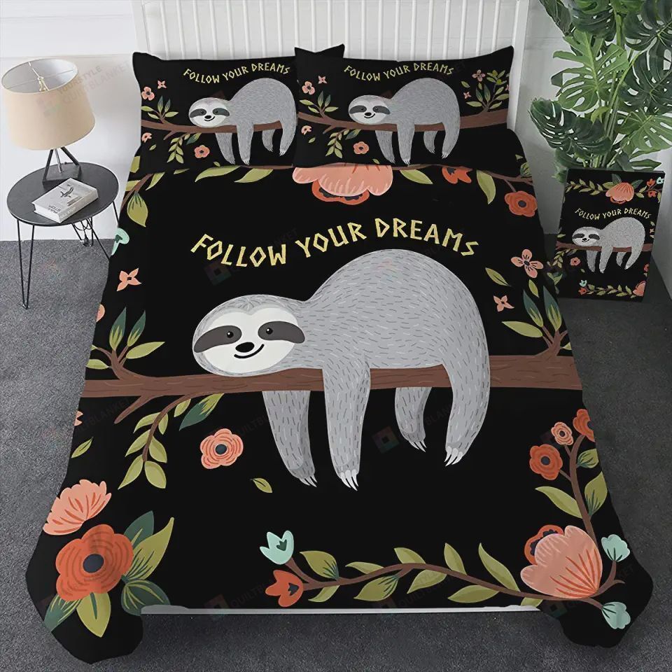 Floral Sloth Bedding Cartoon Duvet Cover Bedding Sets